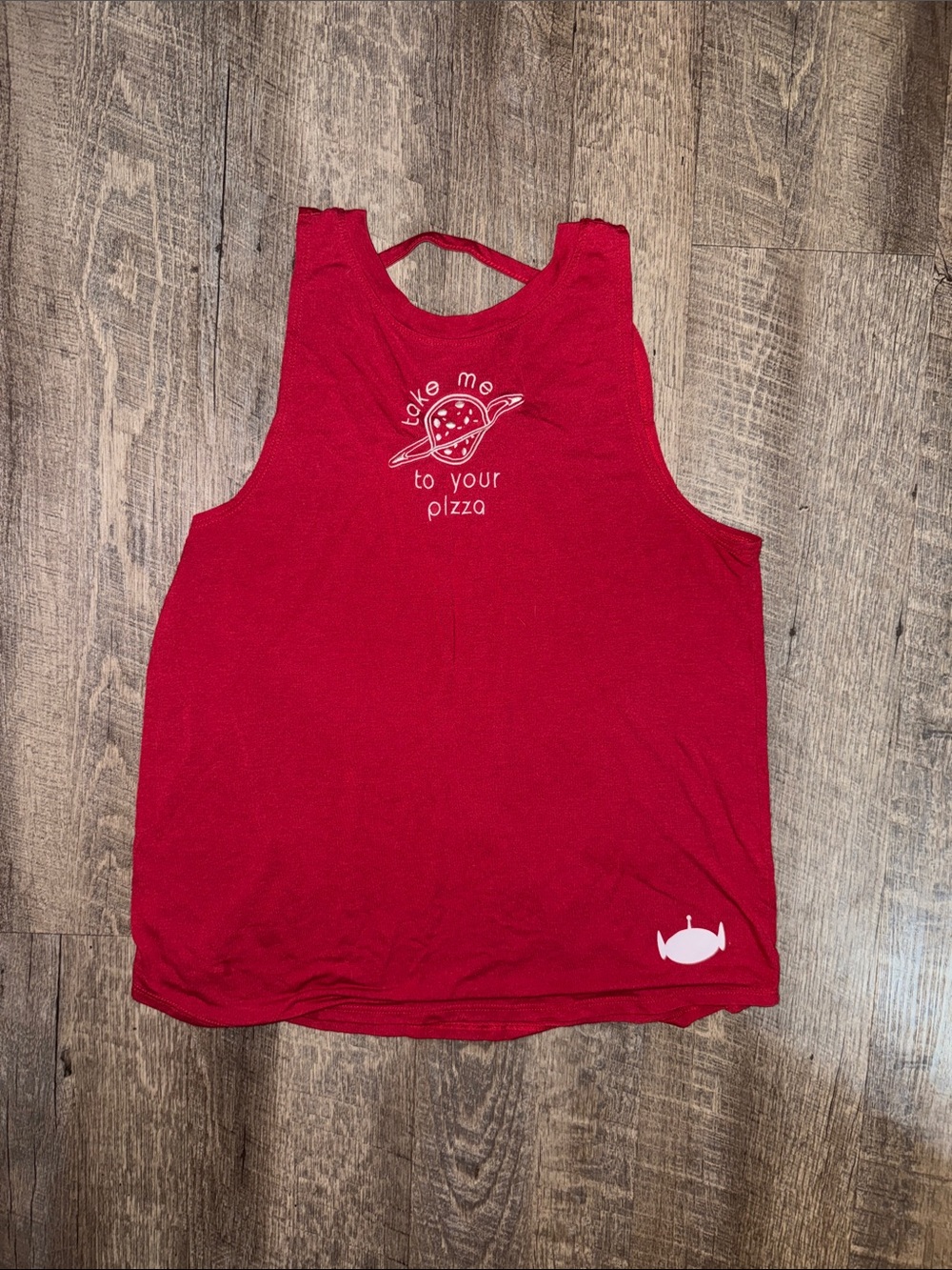 Disney Red Graphic Women's Tank Top with Pizza Motif